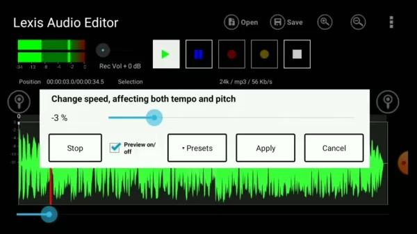 Ajuste de las configuraciones de EQ en Lexis Audio Editor