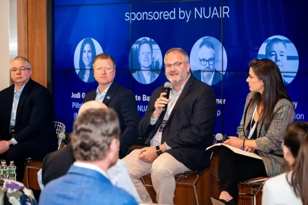 Nathaniel Bazydlo of NUAIR, Jeff Causey of Causey Aviation, Greg James of DroneUp, and Jodi Goldberg of Pillsbury discussed the regulatory environment of UAVs at The Summit. Photo credit: Mara Zalite