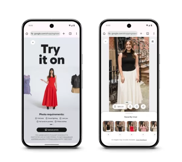 Screenshots of Google’s new AI try-on feature