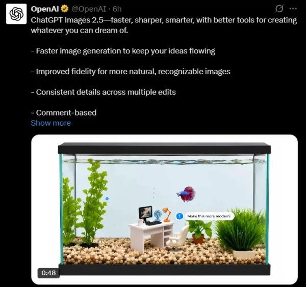 OpenAI 推出了 ChatGPT Images2.5，將細節和速度提升了 50%。主要功能包括用於將草圖轉換為影象的 Sketch 模式、透過註釋進行精確區域編輯以及模板。提供兩個 API 模型：適用於一般用途的 Flare 和適用於複雜工作流的 Sunburst。系統透過 C2PA 後設資料和隱形水印來加強安全性，以防止濫用和深度偽造。