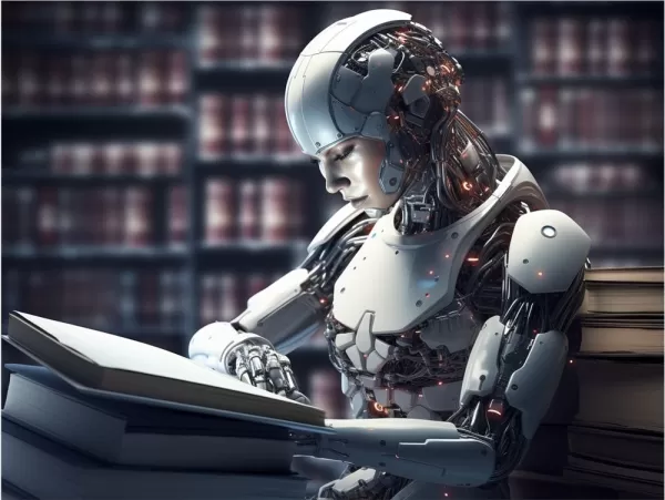Un robot leyendo un libro
