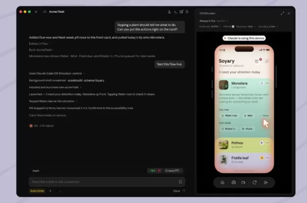 Anthropic hat Claude Code aktualisiert, um den Apple iOS-Simulator in der öffentlichen Beta-Version zu unterstützen. Entwickler können Apps über ein spezielles Bedienfeld erstellen, ausführen oder überprüfen – mit Echtzeit-Überwachung und automatisierter Code-Iteration. Es sind keine komplexen Berechtigungen erforderlich, da anstelle von Bilderkennung eine direkte Simulatorsteuerung zum Einsatz kommt. Screenshots werden auf Server hochgeladen; vermeiden Sie daher die Anmeldung bei persönlichen Konten. Erfordert macOS mit Xcode.