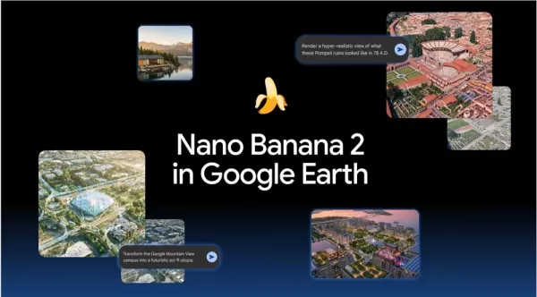 Google integrates Nano Banana2 AI image generation into Google Earth web version. Users can generate custom images by entering scene descriptions, leveraging satellite and 3D terrain data. Applications include education, urban planning, and creative exploration.