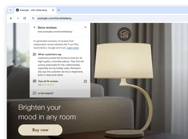 Google Chromeの店舗レビュー機能の例(ブラウザウィンドウの内側)。