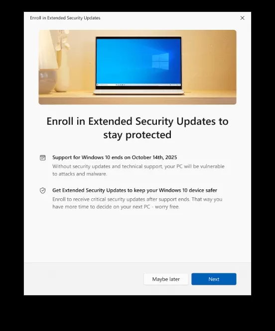 How consumers will enroll into Windows 10 extended security updates.