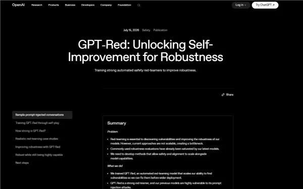 OpenAI 發布了 GPT-Red，這是一款採用自對弈強化學習的自動化紅隊模型。它將直接提示注入攻擊的失敗率降至 0.05%，攻擊成功率達 84%，而人類僅有 13%。 該模型整合至 GPT-5.6Sol 的訓練流程中，在維持通用能力的前提下提升了系統的穩健性，展現了 AI 安全飛輪效應。