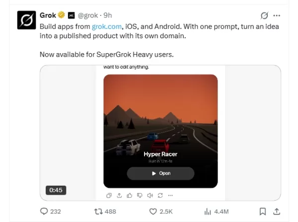 SpaceXAI는 ‘Grok Build’ 모드를 출시하여, 사용자가 텍스트 프롬프트를 독립 도메인을 갖춘 기능성 웹 앱으로 변환할 수 있게 했으며, 실시간 미리보기와 노코드 편집 기능을 제공합니다. 이 기능은 월 300달러의 SuperGrok 구독자를 대상으로 웹, iOS, 안드로이드에서 이용할 수 있습니다. 이는 Grok이 대화형 AI에서 본격적인 애플리케이션 구축 플랫폼으로 전환했음을 의미합니다.