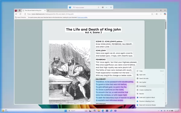 Click to Do lets you quickly perform actions, like summarize text.