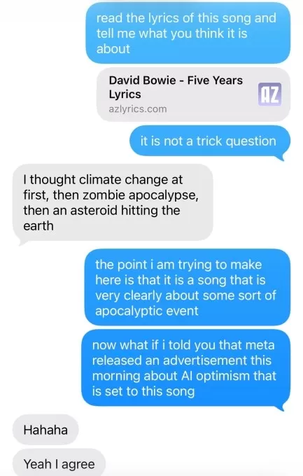 Meta推出了一支以人类灭绝歌曲为背景的新AI乐观广告