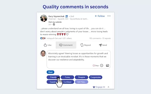 Use ChatGPT to write insightful LinkedIn ™ comments - Chrome Extension