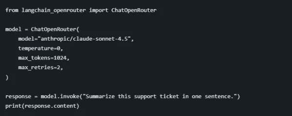 OpenRouter는 공식 LangChain 통합 패키지(langchain-openrouter 및 @langchain/openrouter)를 출시하여, 개발자들이 코드를 최소한으로만 수정함으로써 LangChain 앱을 400개 이상의 모델과 70개 이상의 제공업체에 연결할 수 있도록 지원합니다. ChatOpenRouter 래퍼는 라우팅, 부하 분산, 자동 장애 조치 및 비용 최적화를 처리하며, 실패한 요청에 대해서는 요금이 부과되지 않습니다. 모델 전환은 한 줄의 코드 변경만으로 간편하게 수행할 수 있습니다.