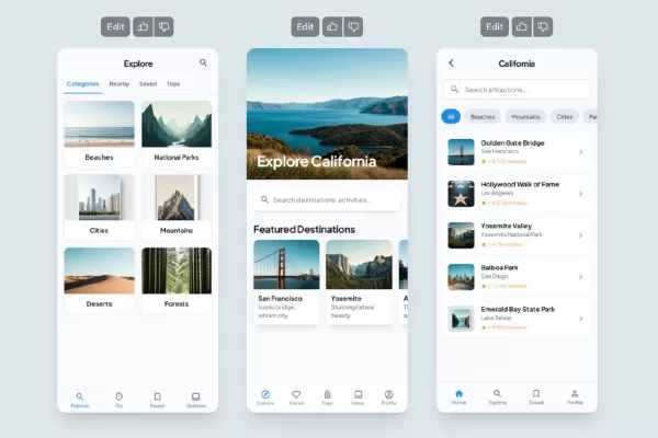 A screenshot of three example UI designs created by Google Stitch
