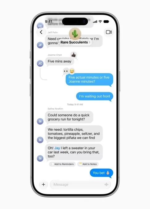 iOS 27 메시지 앱의 원탭 제안 기능