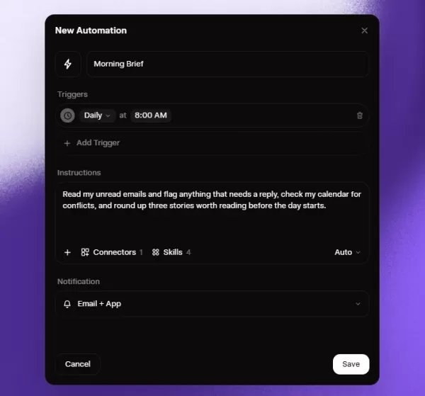 Grok automation task creation interface