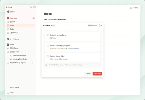 Doist запускает Todoist Ramble — новую функцию искусственного интеллекта для своего популярного приложения Todo. Функция, основанная на модели Google Gemini, преобразует неструктурированную речь в организованные задачи с такими деталями, как сроки выполнения. Она доступна на всех платформах с ограниченным доступом в бесплатной версии и без ограничений в платных тарифах.
