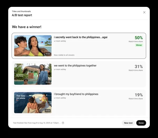 Recurso de teste A / B de miniaturas e títulos do YouTube