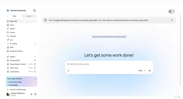 Google actualiza Gemini Enterprise con un diseño visual unificado que coincide con la aplicación para usuarios finales. La actualización del conector Workspace podría requerir una nueva autorización, y se ampliará el soporte para Slack, Teams, Notion, Jira y ServiceNow. La función oculta del agente Gemini Spark está programada para ser lanzada para los usuarios empresariales, lo que mejorará la ejecución de tareas y la conectividad en segundo plano.