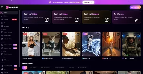 GenMix AI Video Generator Interface