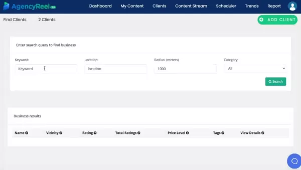 Интерфейс поиска клиентов AgencyReel 2.0
