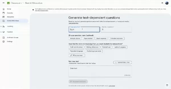 Google Classroom's Gemini feature for generating questions