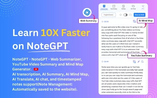 NoteGPT: YouTube Summary with ChatGPT & Notes - Chrome Extension