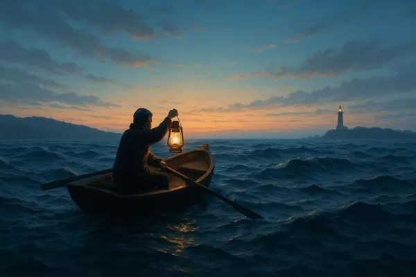 A person in a boat with a lantern in the oceanAI-generated content may be incorrect.