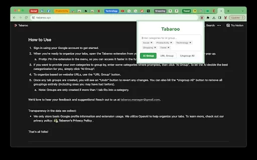 Tabaroo - Chrome Extension