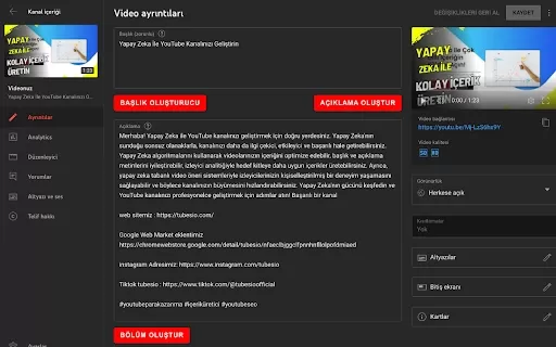 YouTube Başlık ve Açıklama Optimizasyon Hizmetleri - Chrome Extension