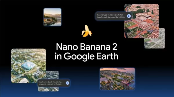 Google Earth 推出了一項基於 Nano Banana2 模型的全新 AI 影像生成功能，將衛星影像與 3D 地圖與生成式 AI 技術相結合。使用者可透過輸入文字提示，生成符合實際地形的客製化影像。此功能可應用於教育、都市規劃、房地產及娛樂等領域。目前全球網頁使用者皆可使用此功能。