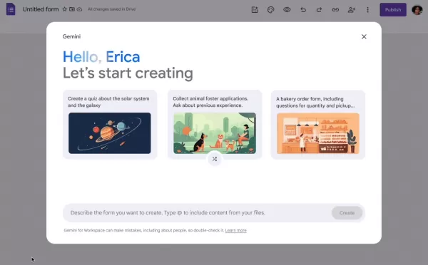 GIF montrant Gemini AI en train de créer un formulaire Google.