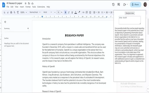 Google Documents Analyzer Extension - Chrome Extension