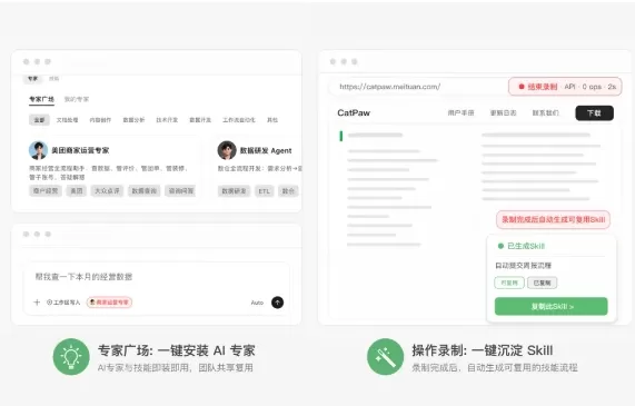 美團推出了CatPaw，這是一款基於其開源的LongCat 2.0萬億引數模型打造的AI智慧體平臺，該模型也是首個在5萬塊國產計算卡上完成訓練的模型。CatPaw將本土生活領域的專業知識整合進無需程式設計即可使用的企業工作臺，支援多智慧體協同作業、7×24小時不間斷執行以及長期記憶功能。目前它已為美團9萬名員工提供服務，同時還構建了超過3萬個智慧體。