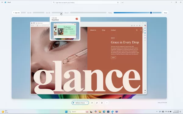 La línea de tiempo de Recall te permite desplazarte por todas las instantáneas de tu PC.