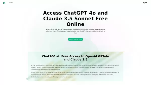 Chat100.ai: Free ChatGPT 4o and Claude 3.5 Sonnet
