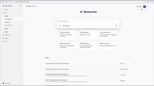 マイクロソフトは、クロードAIモデル（Sonnet 4とOpus 4.1）をMicrosoft 365 Copilotに統合し、リサーチャーエージェントとCopilot Studio（マイクロソフト・フロンティア・プログラムを通じてアクセス可能）を通じて、リサーチやワークフローの自動化など、AIを活用したタスクの選択肢を企業に提供している。