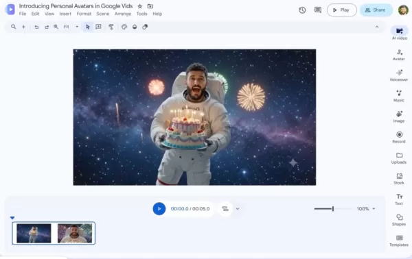 Google 更新了 Google Vids，讓使用者能上傳自拍照和語音錄製檔案來建立數位化身。整合的 Gemini Omni 功能可透過文字提示和參考圖片進行多模態編輯，並支援背景變更及漸進式編輯。此工具主要針對企業內部影片製作，與 HeyGen 和 Synthesia 形成競爭關係。