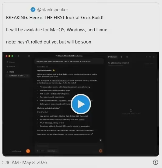 Grok Build interface preview