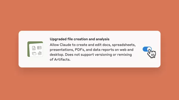 Anthropic 在 Claude.ai 中引入檔案建立功能，讓 AI 可以從 Pro/Max 使用者的原始資料或描述產生 Excel、PowerPoint 和 PDF 輸出，利用內建的分析和格式化功能簡化工作流程。