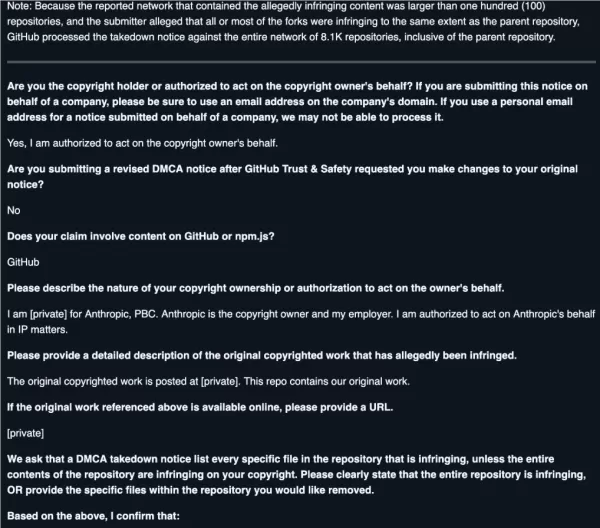 Anthropic Issues DMCA Takedown, Removes 8,100 Source Code Repositories