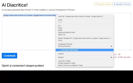 Corectarea automată a diacriticelor - Chrome Extension