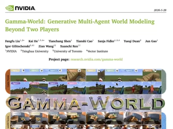 A NVIDIA, em parceria com a Tsinghua, a Universidade de Toronto e o Vector Institute, lançou o Gamma World, um modelo de mundo multiagente. Ele utiliza a codificação Simplex Rotary Agent Encoding para garantir uma representação equitativa dos agentes e o Sparse Hub Attention para alcançar complexidade linear, permitindo uma simulação em tempo real a 24 FPS. No Minecraft multijogador, reduziu o FVD em mais de 40% e foi aplicado com sucesso em tarefas reais de colaboração entre robôs de dois braços.