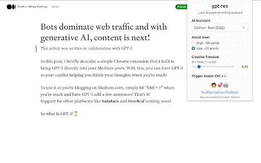 GPT-Rex - AI assist for blogging on Medium